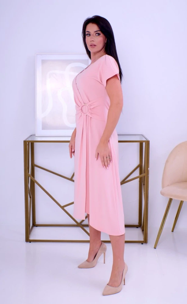 ERIKA-07-727-rafinované dámské šaty s ozdobou-pudrová