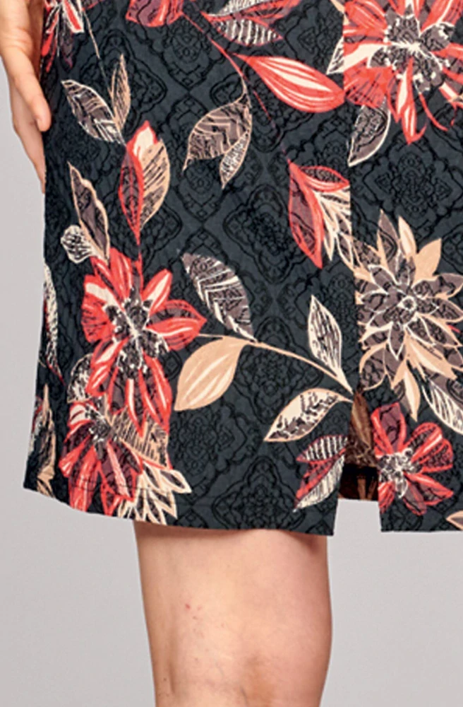 Elegantní antracitové dámské šaty s květy 7048