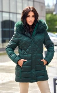 LUISA-dámská zimní bunda s umělou kožešinou-zelená